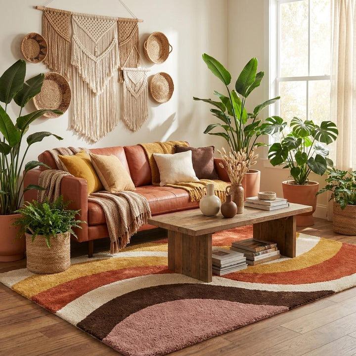 Translation missing: es.Earth tone hand tufted rug for bedroom or living room with sculpted organic pattern and plush wool texture __etsy:8048425281
