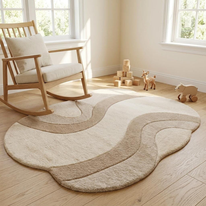 Translation missing: es.Artisan hand-tufted abstract rug in cream and beige tones adding warmth and sculptural texture to contemporary home decor spaces __etsy:8000518612