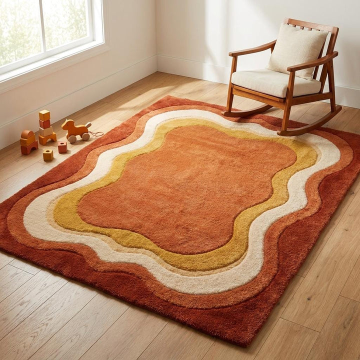 Translation missing: es.Soft wool abstract rug with retro design creating a warm and inviting home atmosphere __etsy:8032952699