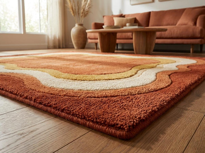 Translation missing: es.Modern Abstract Wool Area Rug, Handmade Tufted Retro Wave Rug for Living Room Decor __etsy:8032950913