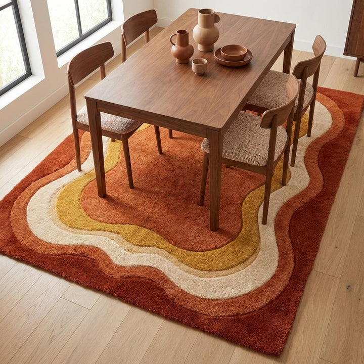 Translation missing: es.Modern Abstract Wool Area Rug, Handmade Tufted Retro Wave Rug for Living Room Decor __etsy:8032952625