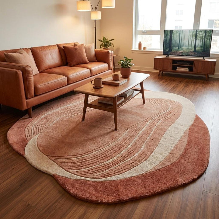 Translation missing: es.Artistic modern wool carpet with irregular shape and textured carved pattern designed for stylish living room decor __etsy:8066007733