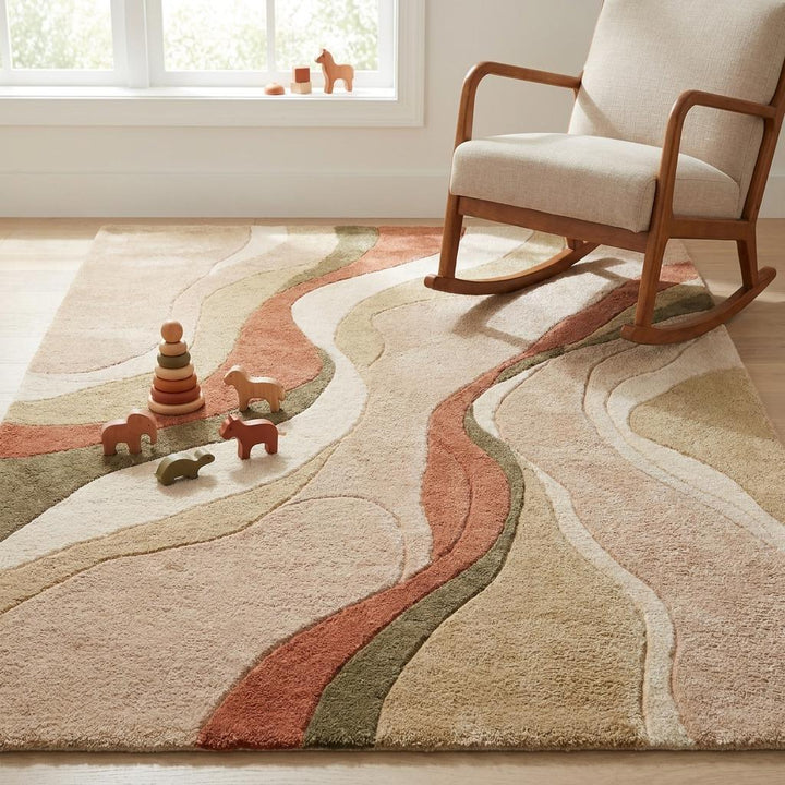 Translation missing: es.Artisan hand-tufted neutral rug with warm terracotta and sand tones bringing texture and natural warmth to modern home décor __etsy:7994298790