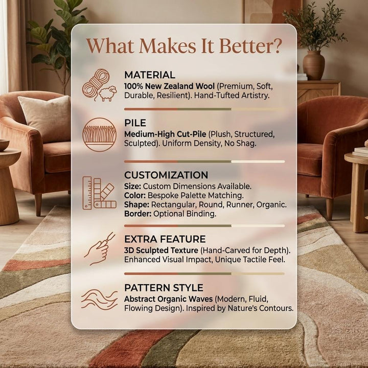 Translation missing: es.Modern Abstract Wool Tufted Rug, Earth Tone Living Room Carpet, Handmade Contemporary Area Rug __etsy:7994298842