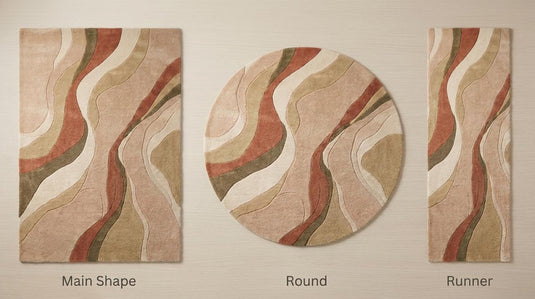 Translation missing: es.Rectangle abstract rug design available in custom round rug and runner hallway rug sizes featuring organic wave patterns and neutral colors __etsy:8042235081