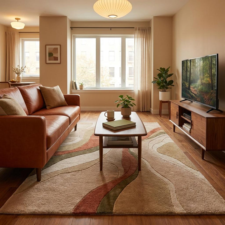 Translation missing: es.Soft wool blend contemporary carpet with sculpted abstract detailing ideal for bedroom, lounge, office, or cozy reading nook styling __etsy:8042235085