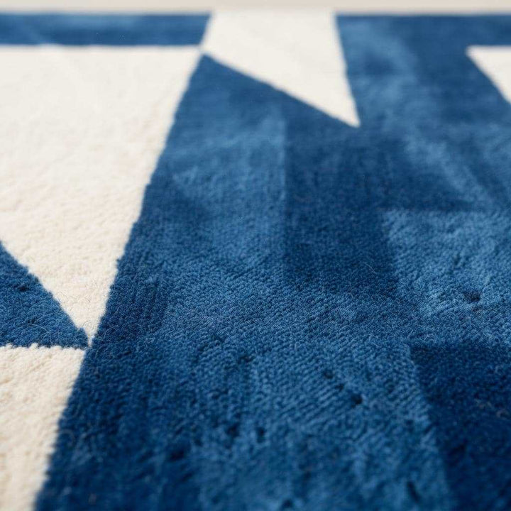 Translation missing: en.Modern Blue Geometric Rug, Hand Tufted Wool Area Rug, Mid Century Style Carpet, Contemporary Living Room Decor, Custom Size Blue &amp; White Rug
