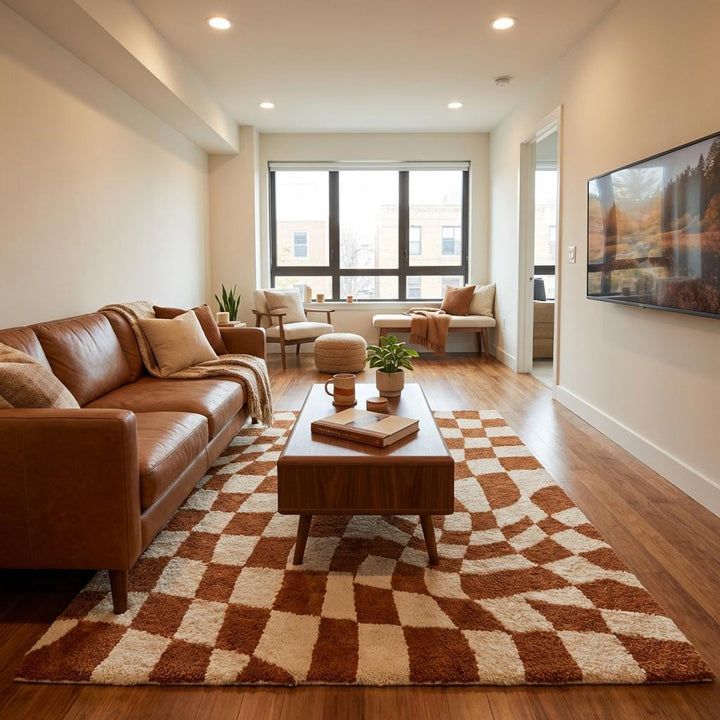 Translation missing: es.Color detail of rust orange and cream wool yarn creating bold mid-century geometric contrast