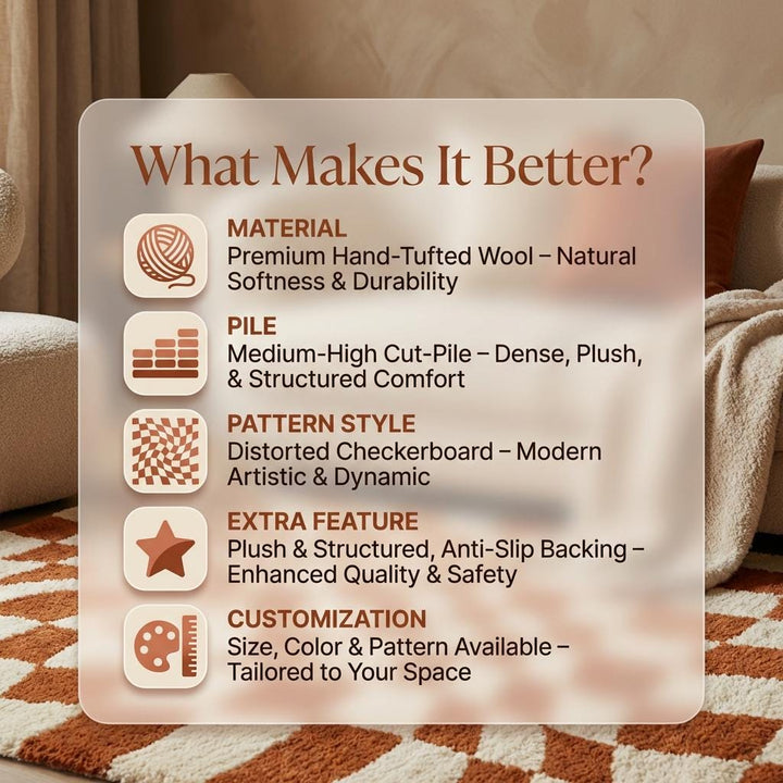 Translation missing: es.Modern Checkerboard Wavy Tufted Rug, Retro Geometric Area Decor