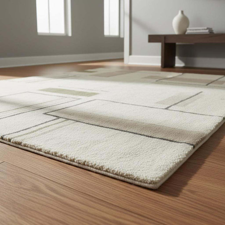 Translation missing: en.Modern Geometric Area Rug, Minimalist Line Rug, Cream Sage Neutral Decor
