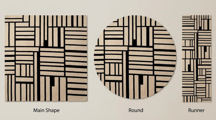 Translation missing: es.Modern Geometric Hand Tufted Wool Area Rug, Black Cream Abstract Grid Pattern Rug, Contemporary Living Room Rug, Minimalist Designer Carpet