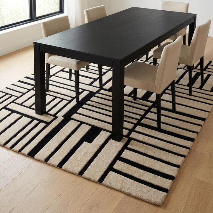 Translation missing: es.Hand tufted wool geometric carpet creating bold modern interior statement with black line grid design