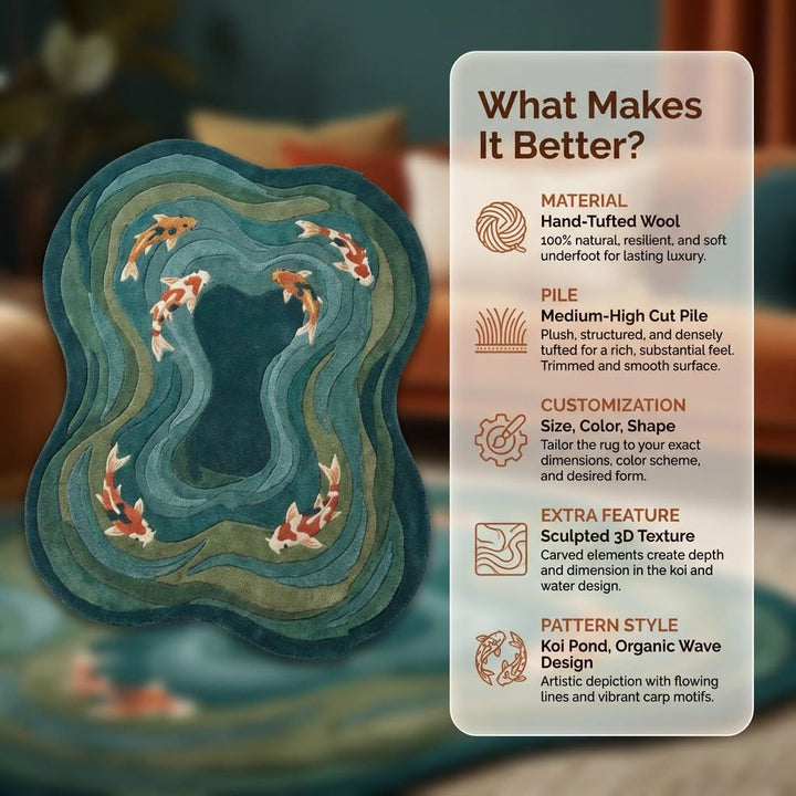 Translation missing: es.Modern Hand Tufted Koi Fish Rug, Organic Shape Wool Area Carpet