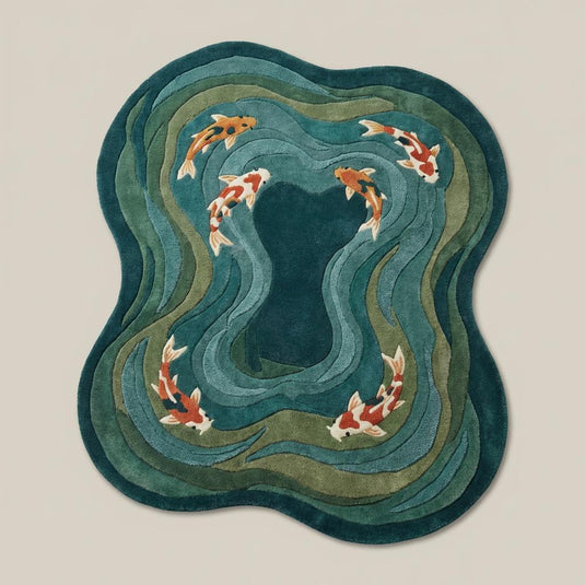 Translation missing: es.Artistic koi pond inspired hand tufted area rug with irregular outline and calming water wave pattern