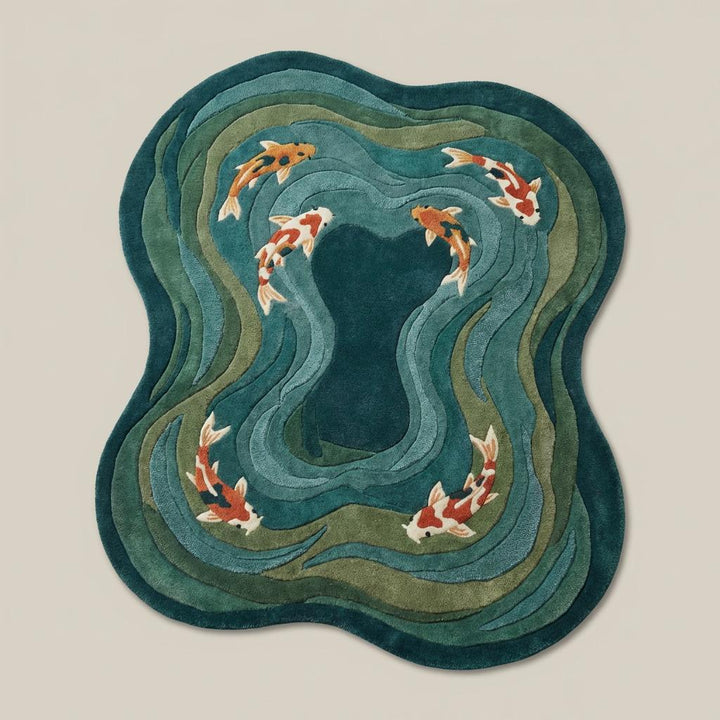 Translation missing: es.Artistic koi pond inspired hand tufted area rug with irregular outline and calming water wave pattern
