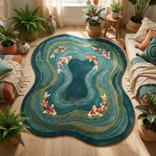 Translation missing: es.Nature inspired modern wool rug styled between sofa and chair in minimalist interior space