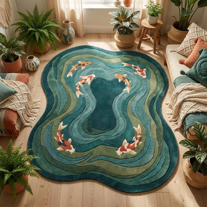 Translation missing: es.Nature inspired modern wool rug styled between sofa and chair in minimalist interior space