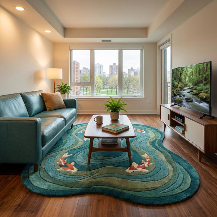 Translation missing: es.Modern Hand Tufted Koi Fish Rug, Organic Shape Wool Area Carpet