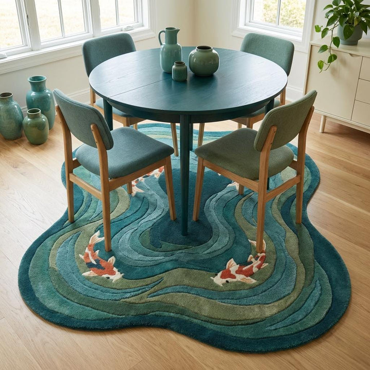 Translation missing: es.Modern Hand Tufted Koi Fish Rug, Organic Shape Wool Area Carpet