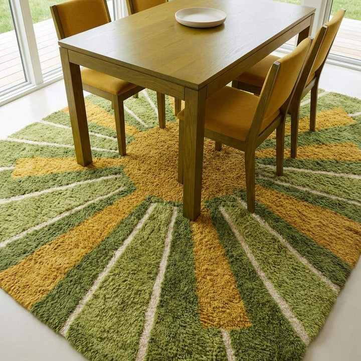 Translation missing: es.Modern Hand Tufted Wool Rug, Mid Century Sunburst Shag Area Rug