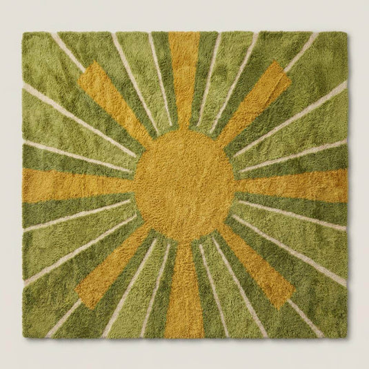 Translation missing: es.Modern Hand Tufted Wool Rug, Mid Century Sunburst Shag Area Rug