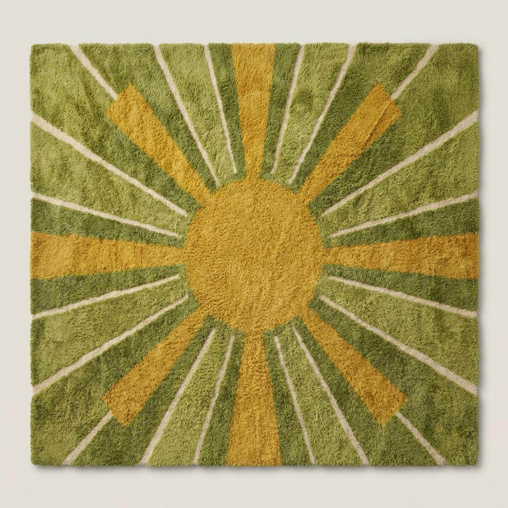 Translation missing: es.Modern Hand Tufted Wool Rug, Mid Century Sunburst Shag Area Rug