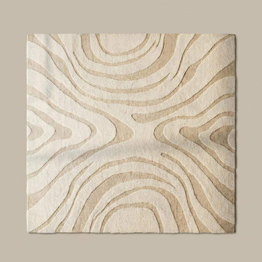 Translation missing: es.Neutral abstract area rug hand tufted wool, topographic wavy line design in cream beige tones, modern Scandinavian Japandi home styling for living room or bedroom decor