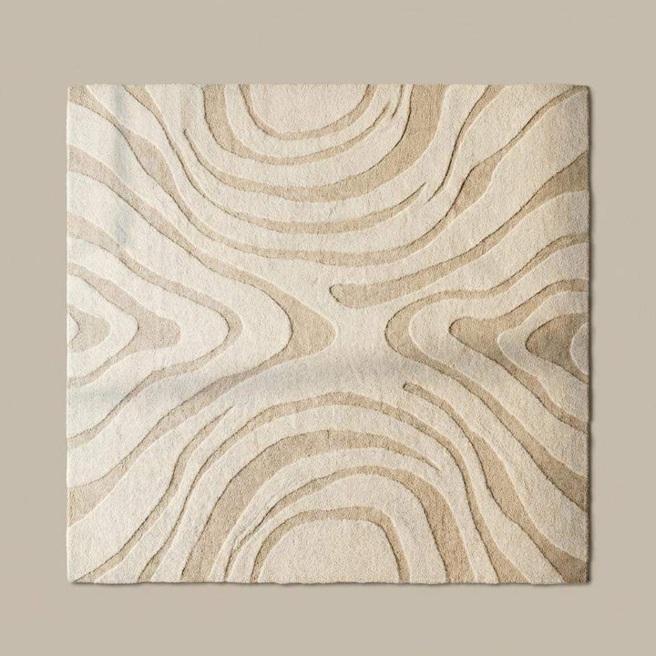 Translation missing: es.Neutral abstract area rug hand tufted wool, topographic wavy line design in cream beige tones, modern Scandinavian Japandi home styling for living room or bedroom decor