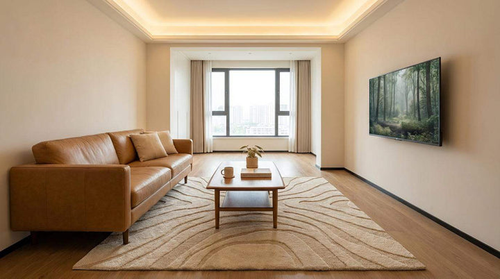 Translation missing: es.Modern Hand Tufted Wool Rug, Neutral Wavy Abstract Area Rug, Cozy Housewarming Gift