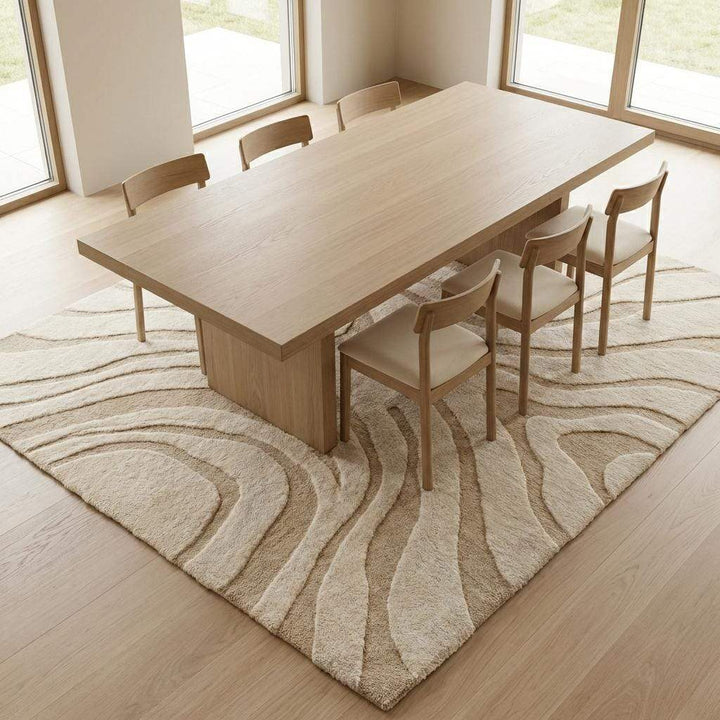 Translation missing: es.Modern Hand Tufted Wool Rug, Neutral Wavy Abstract Area Rug, Cozy Housewarming Gift
