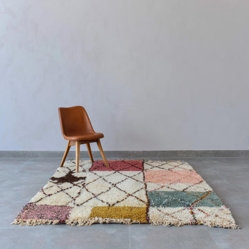 Translation missing: fr.Modern Moroccan rug with colorful geometric shag texture and Berber diamond patterns