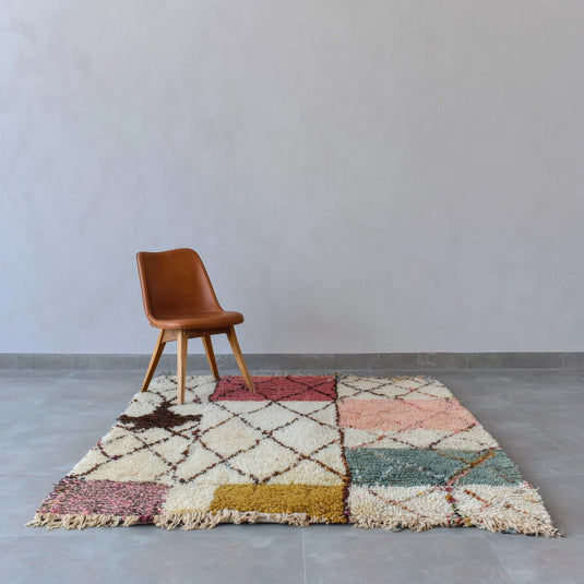 Translation missing: es.Modern Moroccan rug with colorful geometric shag texture and Berber diamond patterns