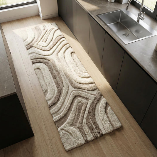 Translation missing: es.Modern neutral runner rug hand-tufted with abstract textured plush design for kitchen hallway and entryway decor