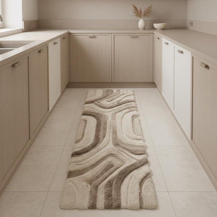 Translation missing: es.Ivory and warm beige textured runner rug with subtle taupe accents designed for modern neutral interiors