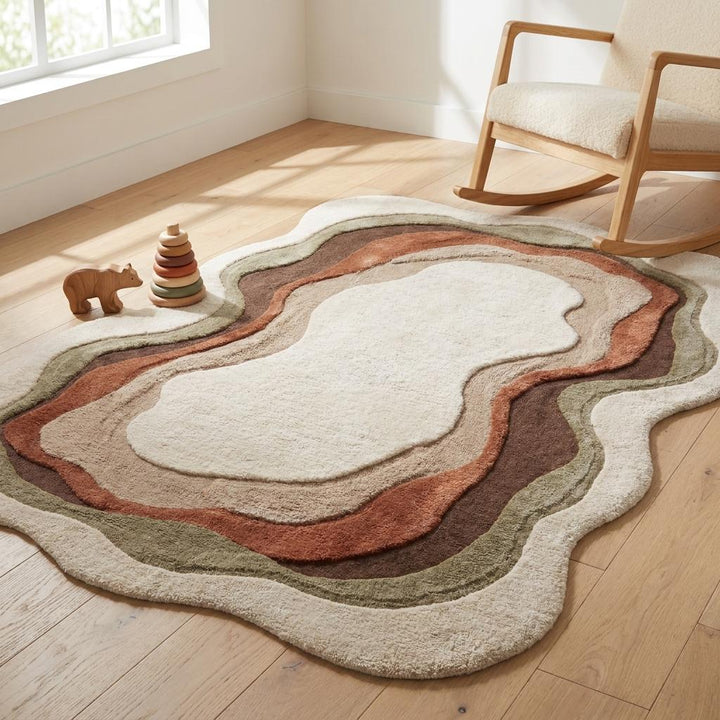 Translation missing: es.Textured modern area rug in ivory and earth-tone palette designed for contemporary homes, studios, and lounge spaces __etsy:7994270386