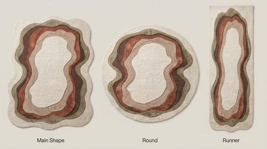 Translation missing: es.Modern handmade rug available in rectangle, round, and runner hallway styles with layered organic contour-inspired pattern __etsy:7994270254