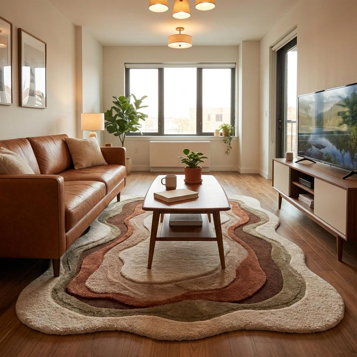 Translation missing: es.Artisan hand-tufted abstract rug featuring soft cut pile texture and flowing organic lines for Scandinavian interiors __etsy:8042206637