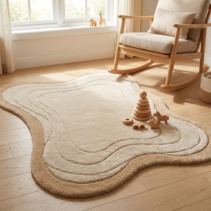 Translation missing: es.Modern Organic Tufted Wool Rug, Neutral Beige Sculpted Area Rug for Cozy Contemporary Interiors __etsy:8074318447