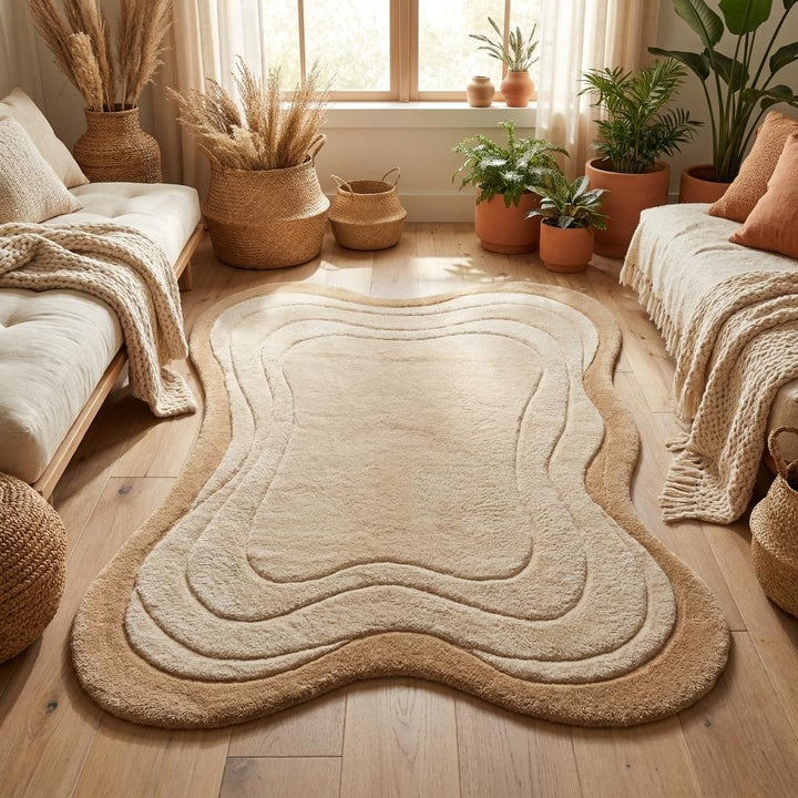 Translation missing: es.Soft modern wool blend rug with high-low carved texture designed for cozy bedrooms, reading corners, and living spaces __etsy:8026404462