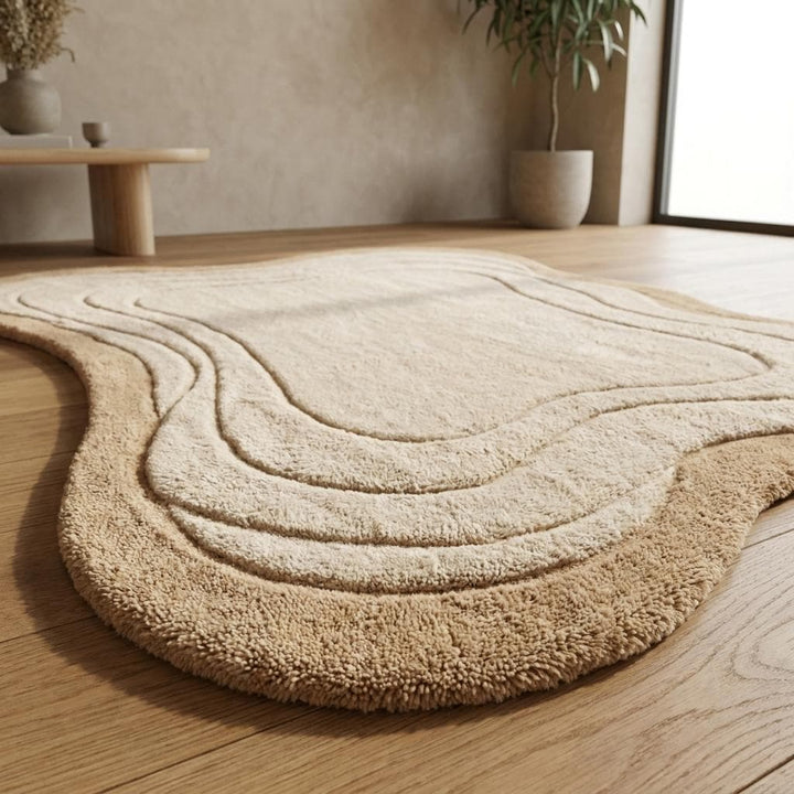 Translation missing: es.Organic modern beige rug with flowing contour lines and plush hand-tufted construction for contemporary home decor __etsy:8026404452