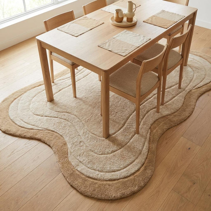 Translation missing: es.Modern Organic Tufted Wool Rug, Neutral Beige Sculpted Area Rug for Cozy Contemporary Interiors __etsy:8074318453
