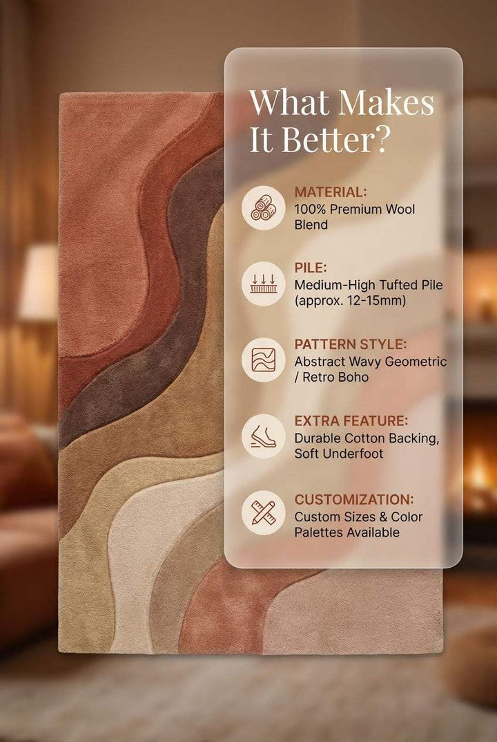 Translation missing: en.Modern Wavy Tufted Area Rug – Warm Earth Tone Abstract Minimalist Carpet