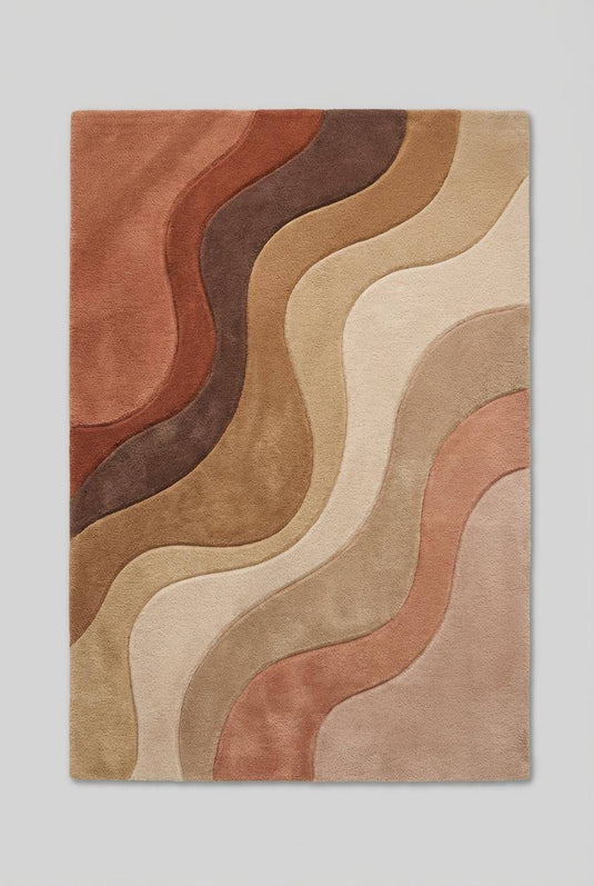Translation missing: en.High pile wool rug with retro wavy pattern styled in modern living room