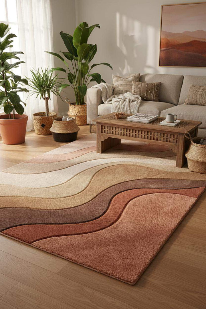 Translation missing: en.Modern abstract living room rug in terracotta beige and cream tones