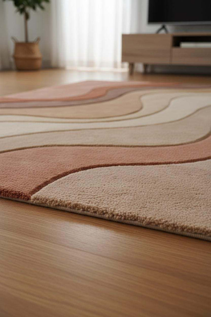 Translation missing: en.Sculpted carved wool area rug with mid century modern design