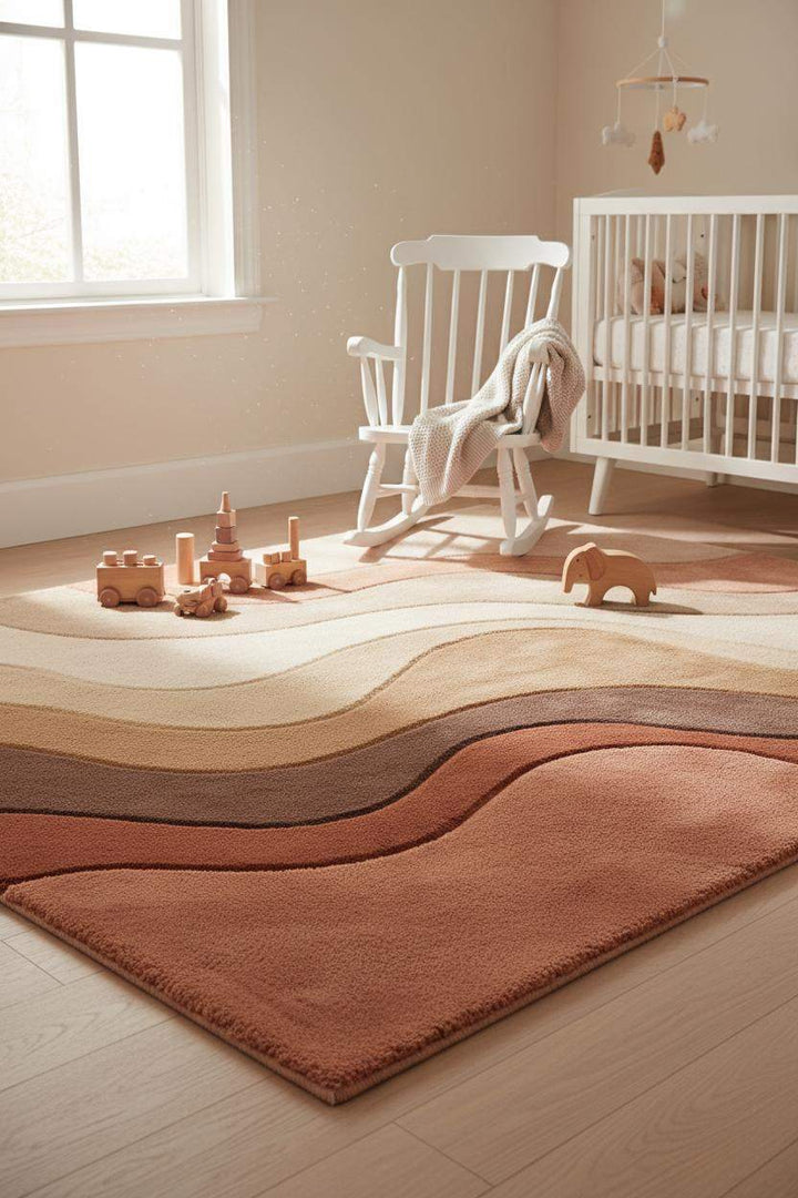 Translation missing: en.Modern Wavy Tufted Area Rug – Warm Earth Tone Abstract Minimalist Carpet