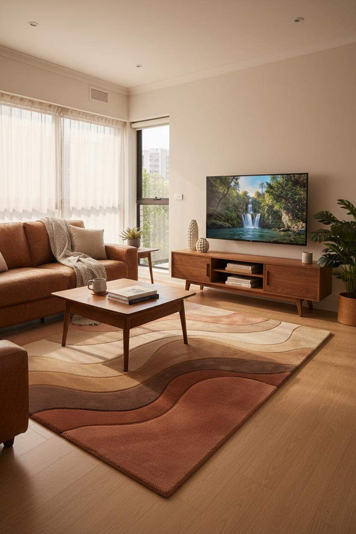 Translation missing: en.Modern Wavy Tufted Area Rug – Warm Earth Tone Abstract Minimalist Carpet