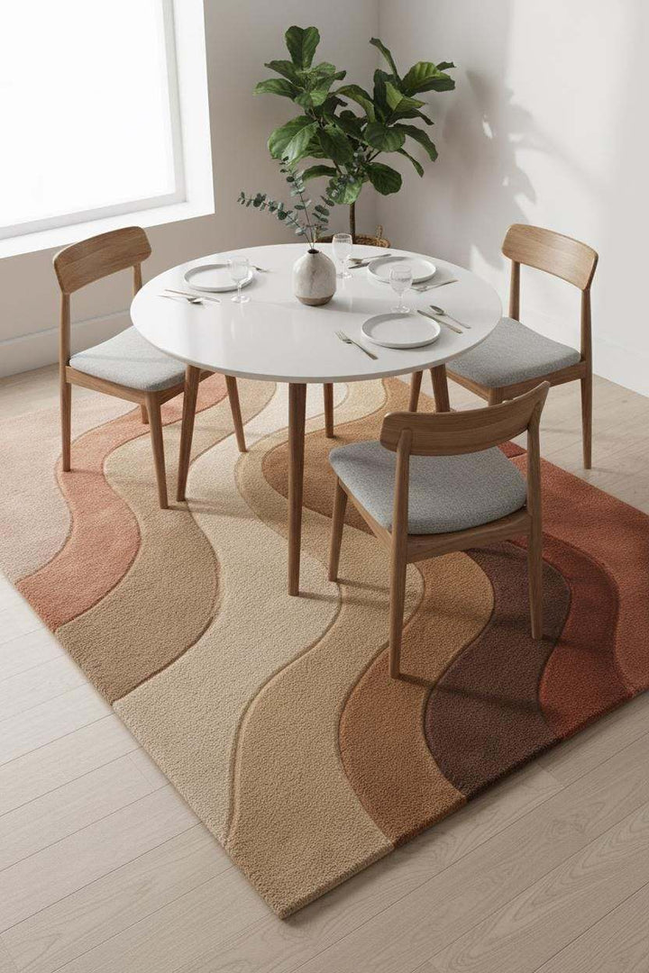 Translation missing: en.Modern Wavy Tufted Area Rug – Warm Earth Tone Abstract Minimalist Carpet
