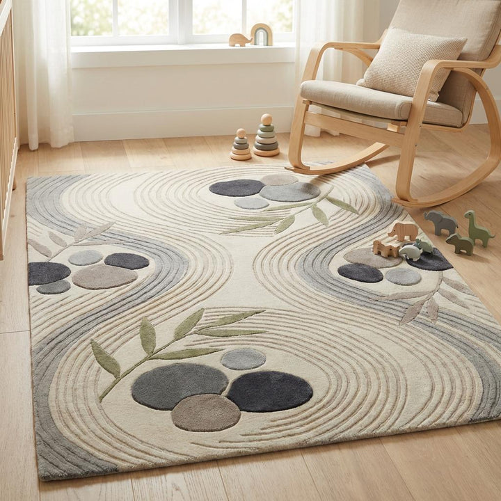 Translation missing: en.Soft neutral textured rug in nursery-style space adding warmth, comfort, and calming natural design under baby play area