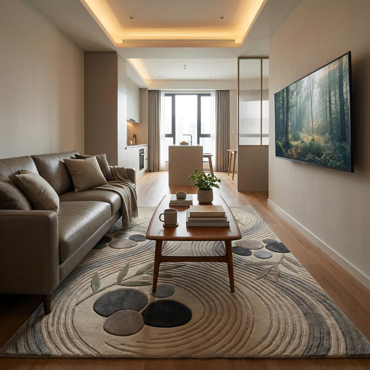 Translation missing: en.Modern Zen Area Rug Neutral Abstract Stone Pattern Japandi Living Room Carpet Soft Textured Minimalist Home Decor